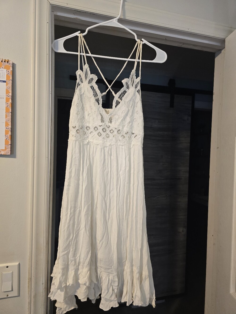 La Miel White Lace Boho Midi Dress Large